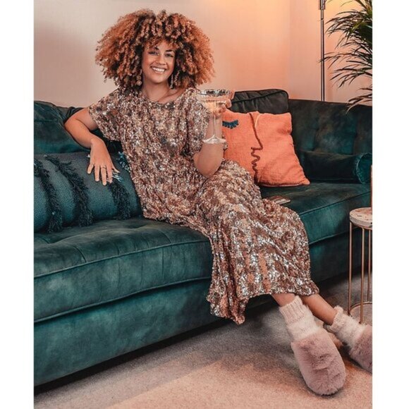 NWT Maeve by Anthropologie pink rose gold sequined midi dress S - Picture 6 of 10